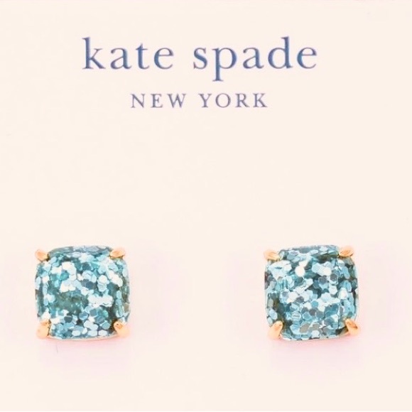 KATE SPADE NEW YORK ♠️ LIGHT BLUE & GRAY GLITTER SQUARE EARRINGS - Picture 3 of 7